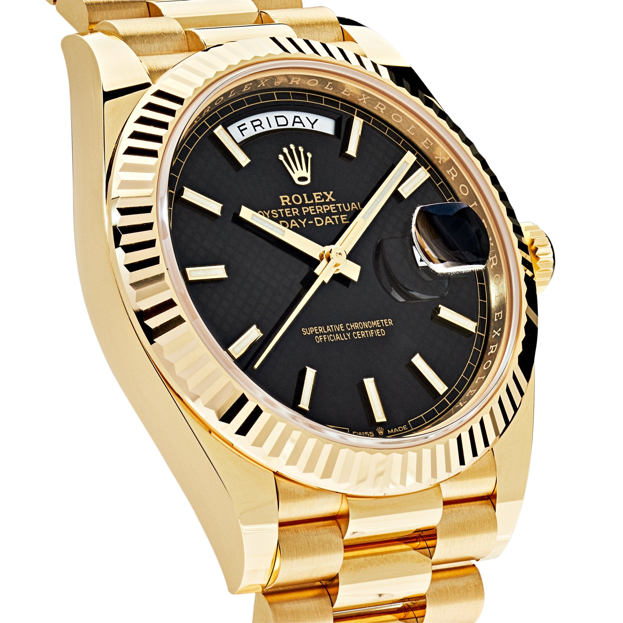 Rolex Day-Date 228238 Yellow Gold Black Diagonal Motif Dial