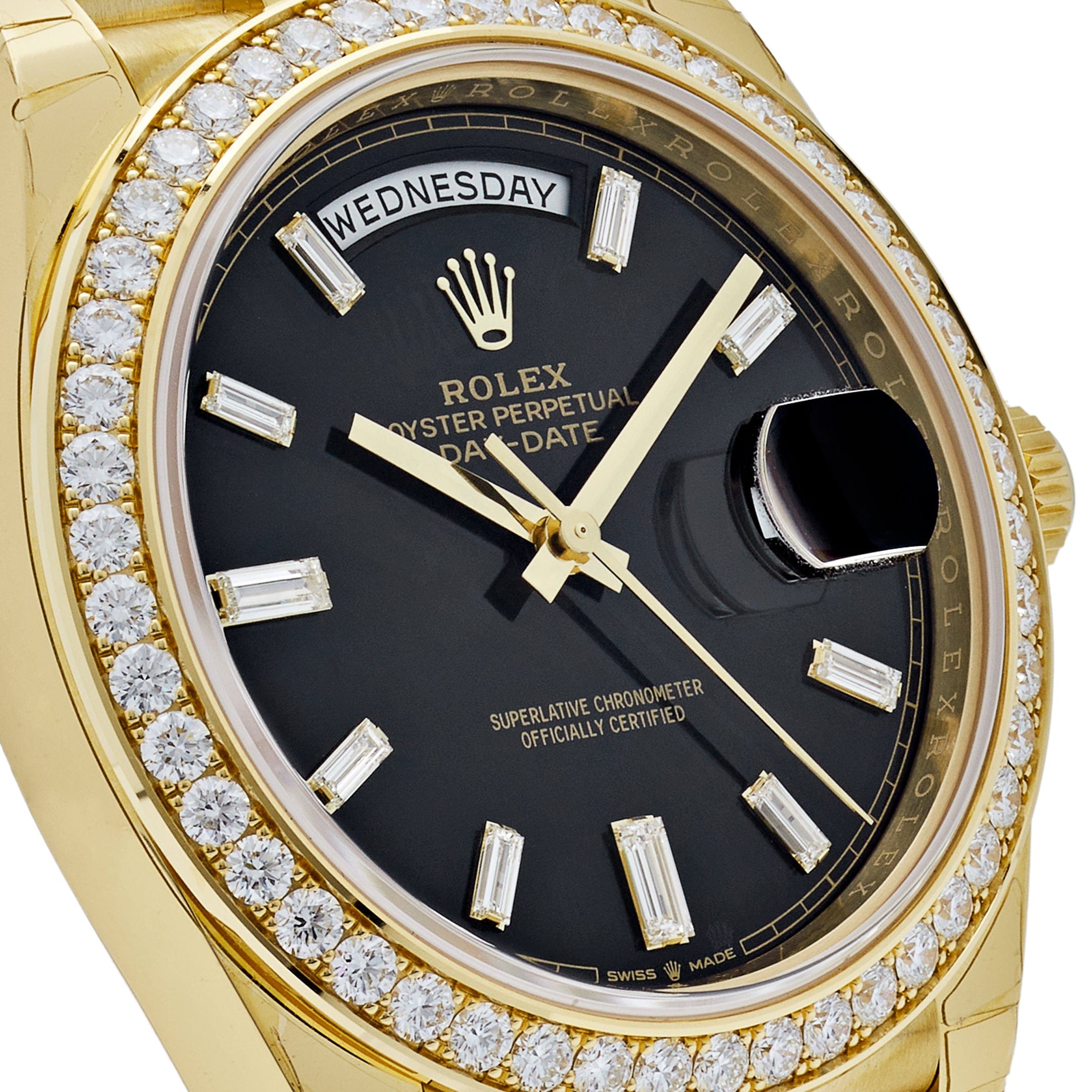 Rolex Day-Date 228348RBR Yellow Gold Black Diamond Dial Diamond Bezel