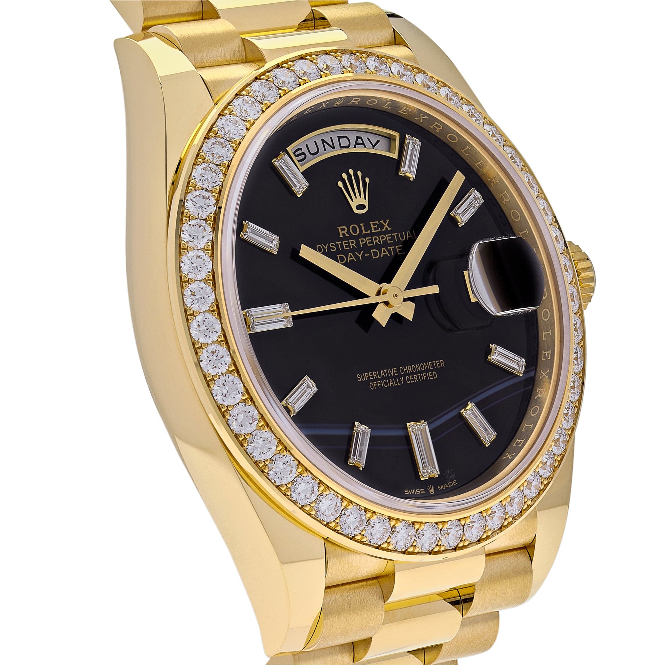 Rolex Day-Date 228348RBR Yellow Gold Diamond Bezel Black Onyx Dial