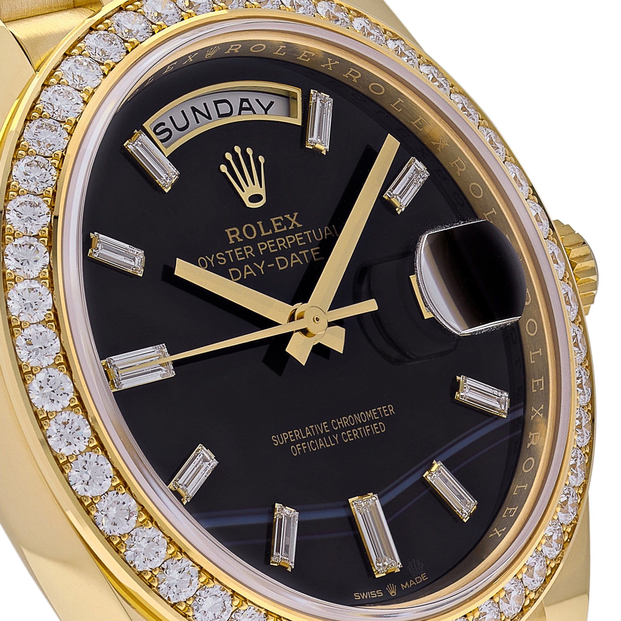 Rolex Day-Date 228348RBR Yellow Gold Diamond Bezel Black Onyx Dial