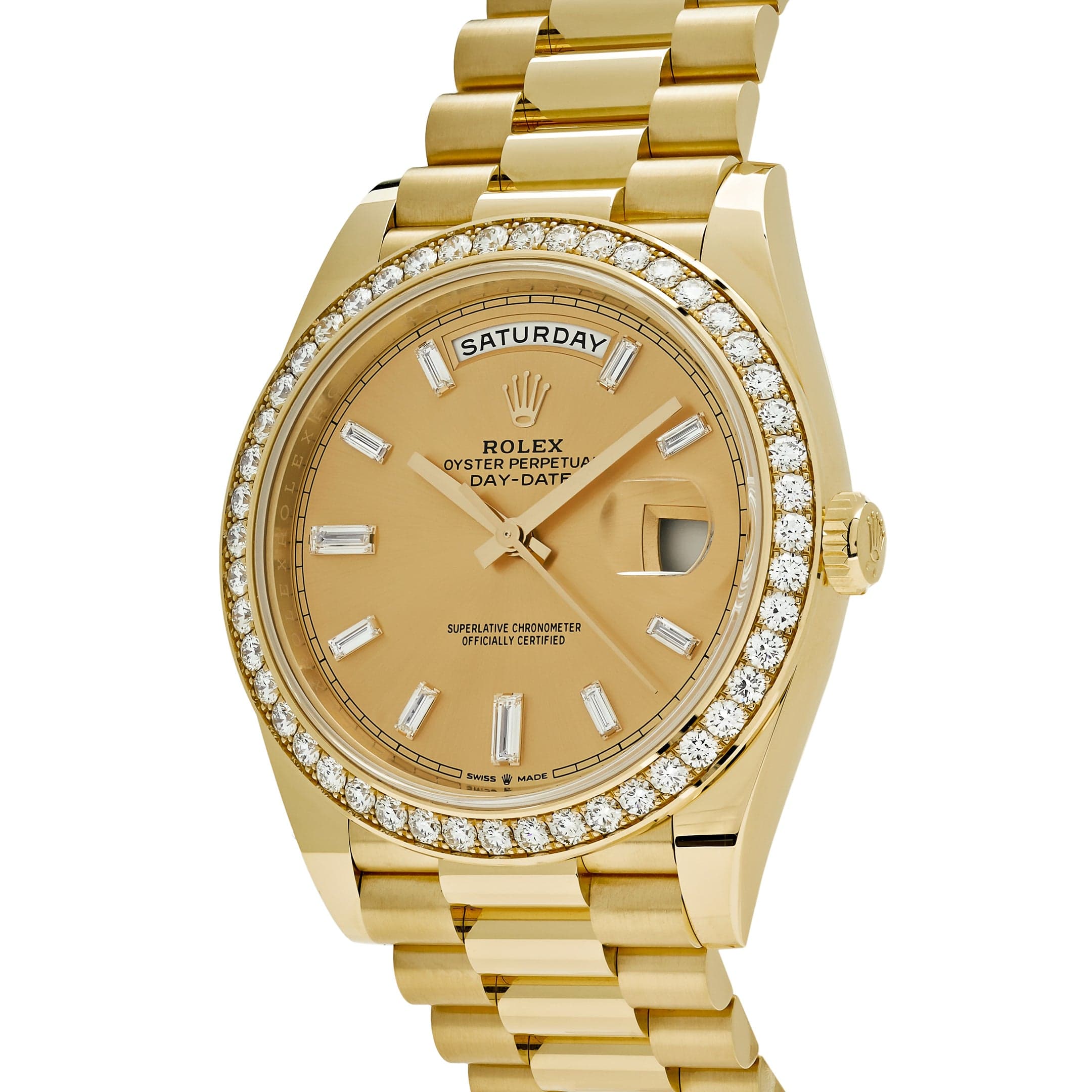 Rolex Day-Date 228348RBR Yellow Gold Diamond Bezel Champagne Diamond Dial