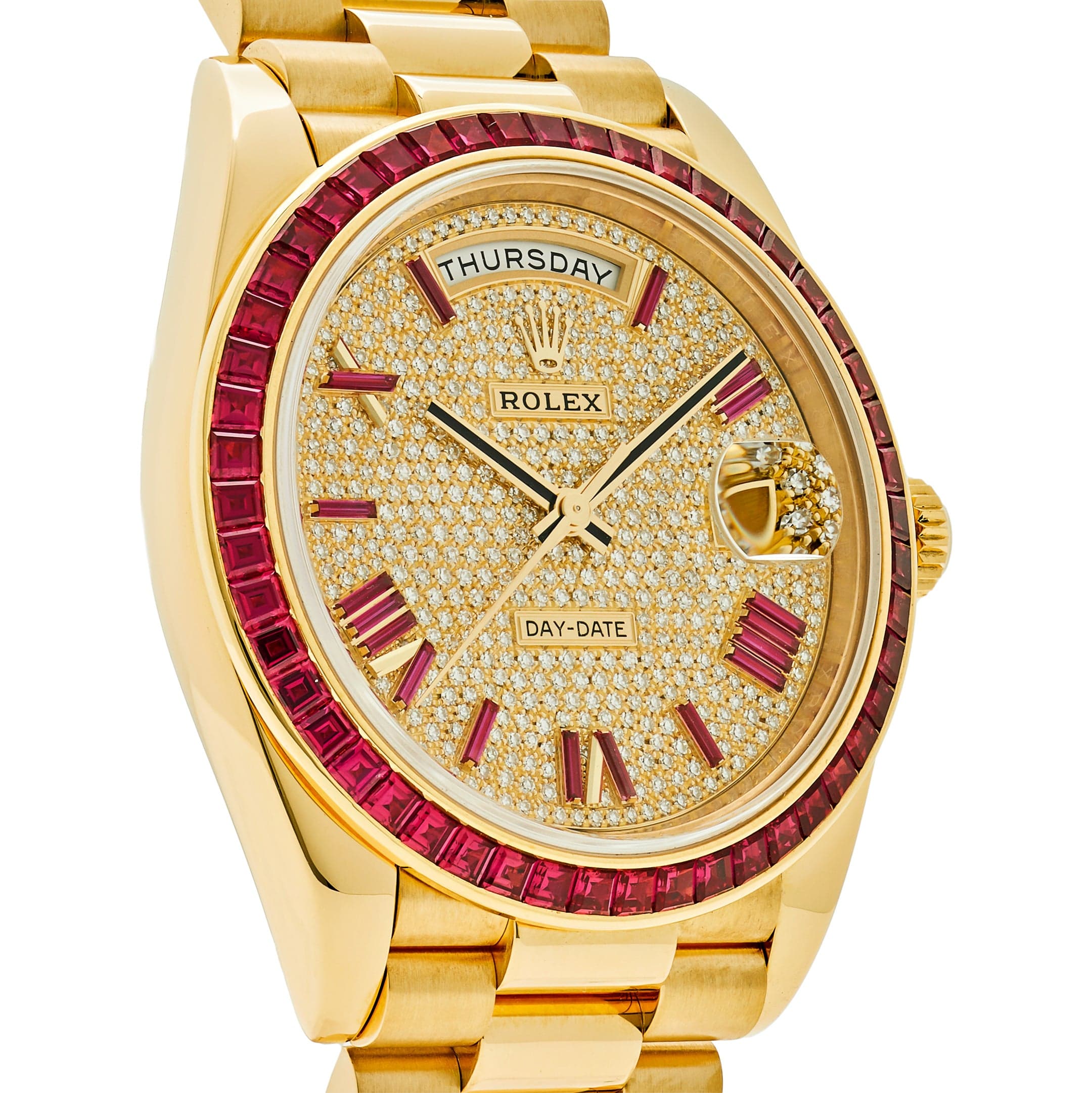 Rolex Day-Date 228398TRU Yellow Gold Roman Dial Ruby Bezel
