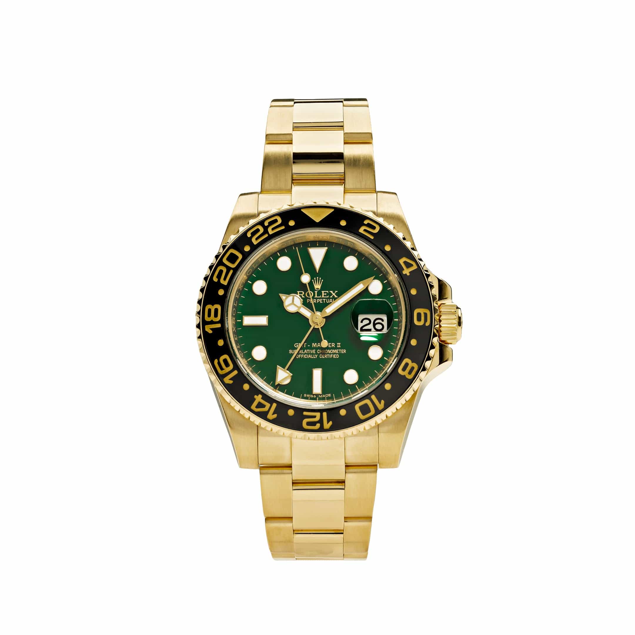Rolex GMT-Master II 116718 Yellow Gold Green Dial Black Bezel