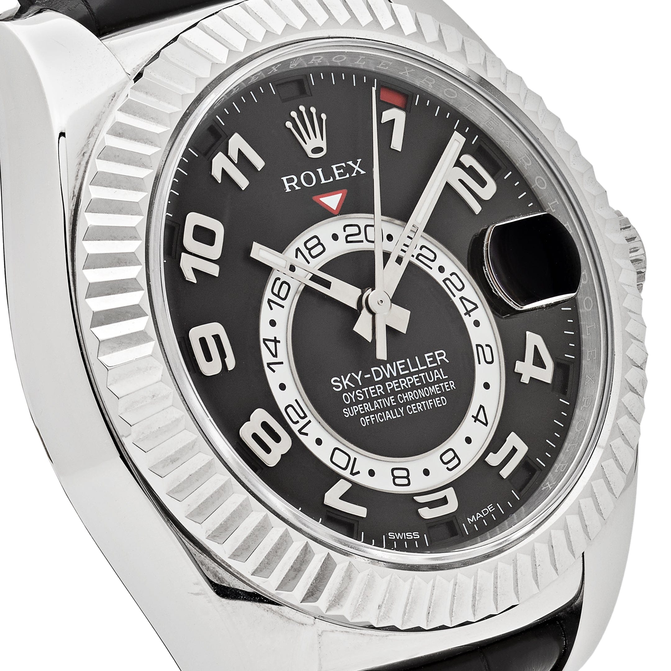 Rolex Sky-Dweller 326139 White Gold Black Dial Leather Strap