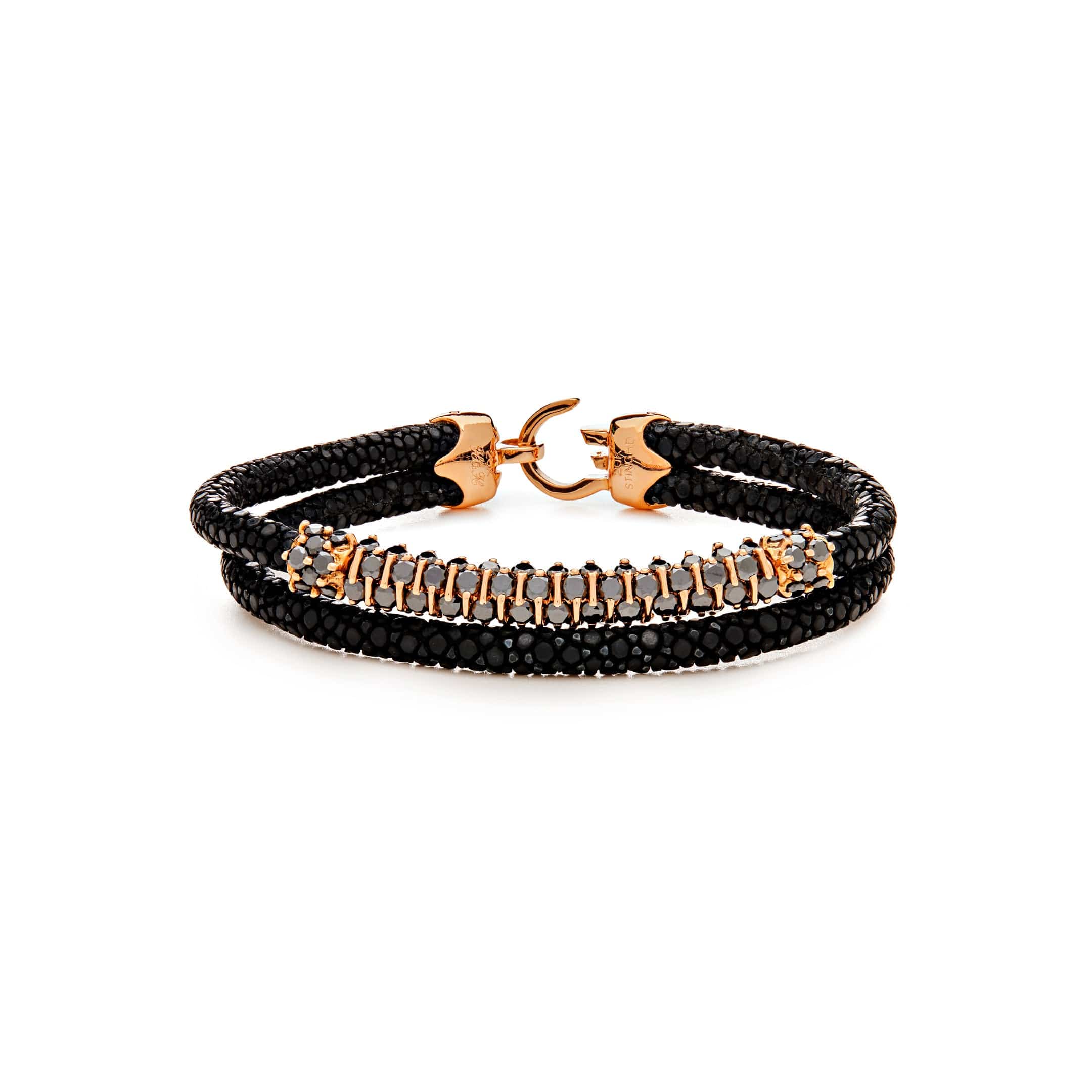 Rose Gold Black Diamond Bar Bracelet