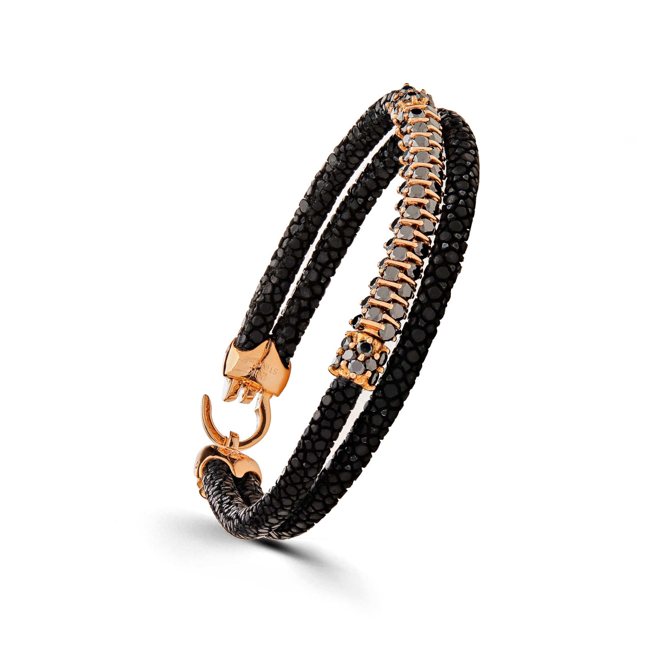 Rose Gold Black Diamond Bar Bracelet
