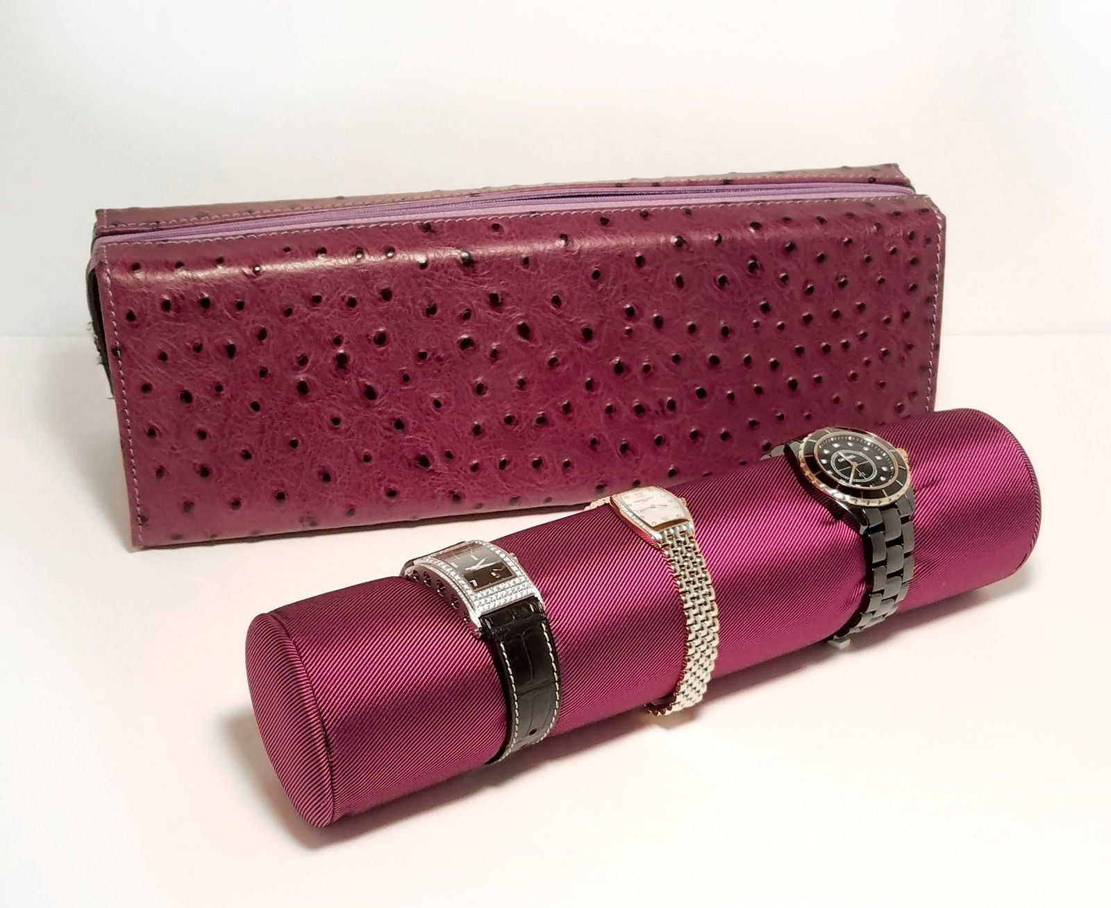 Scatola del Tempo Rotolo Travel Case Violet Ostrich - Premium Luxury Product
