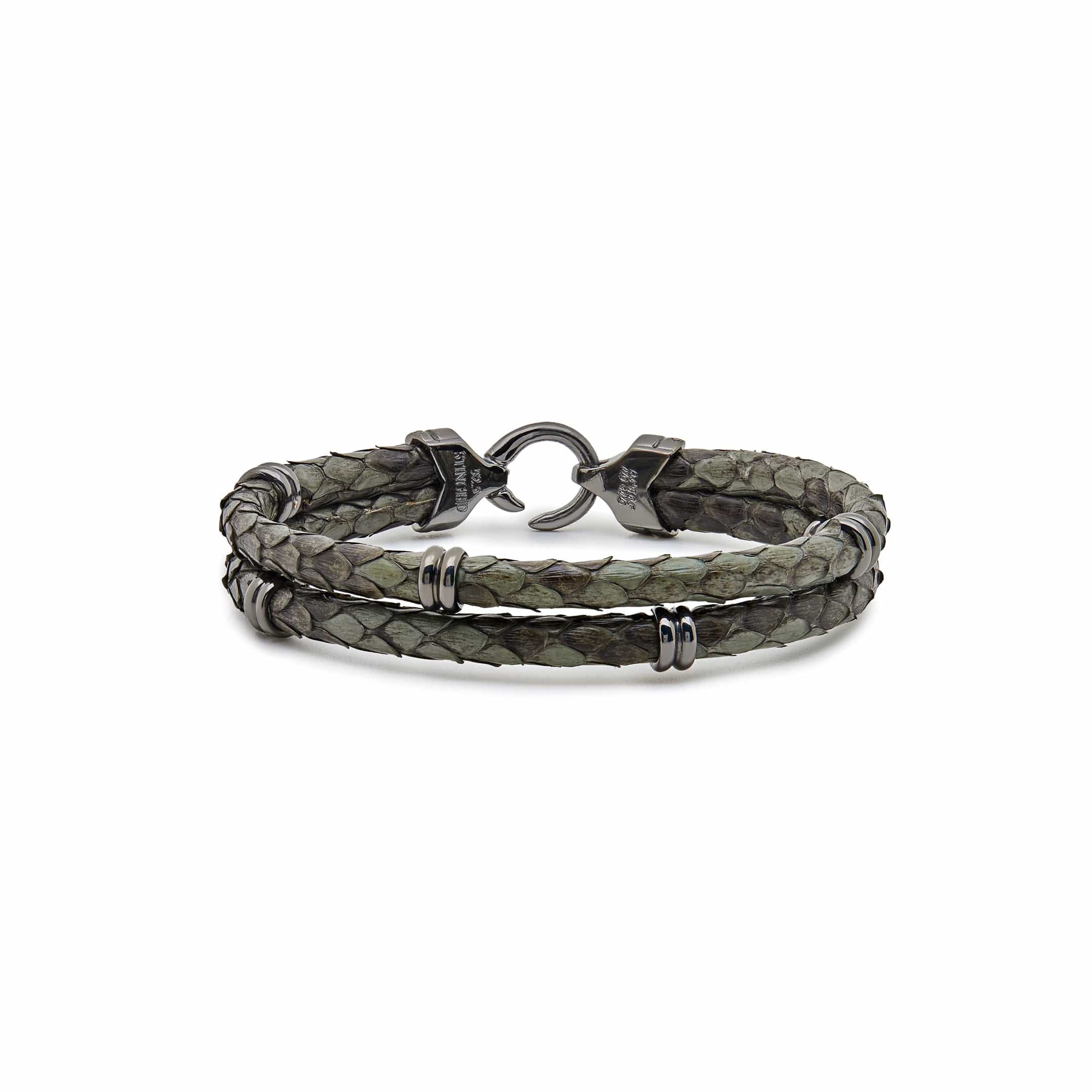Silver Python With Black Plated Pendants Bracelet