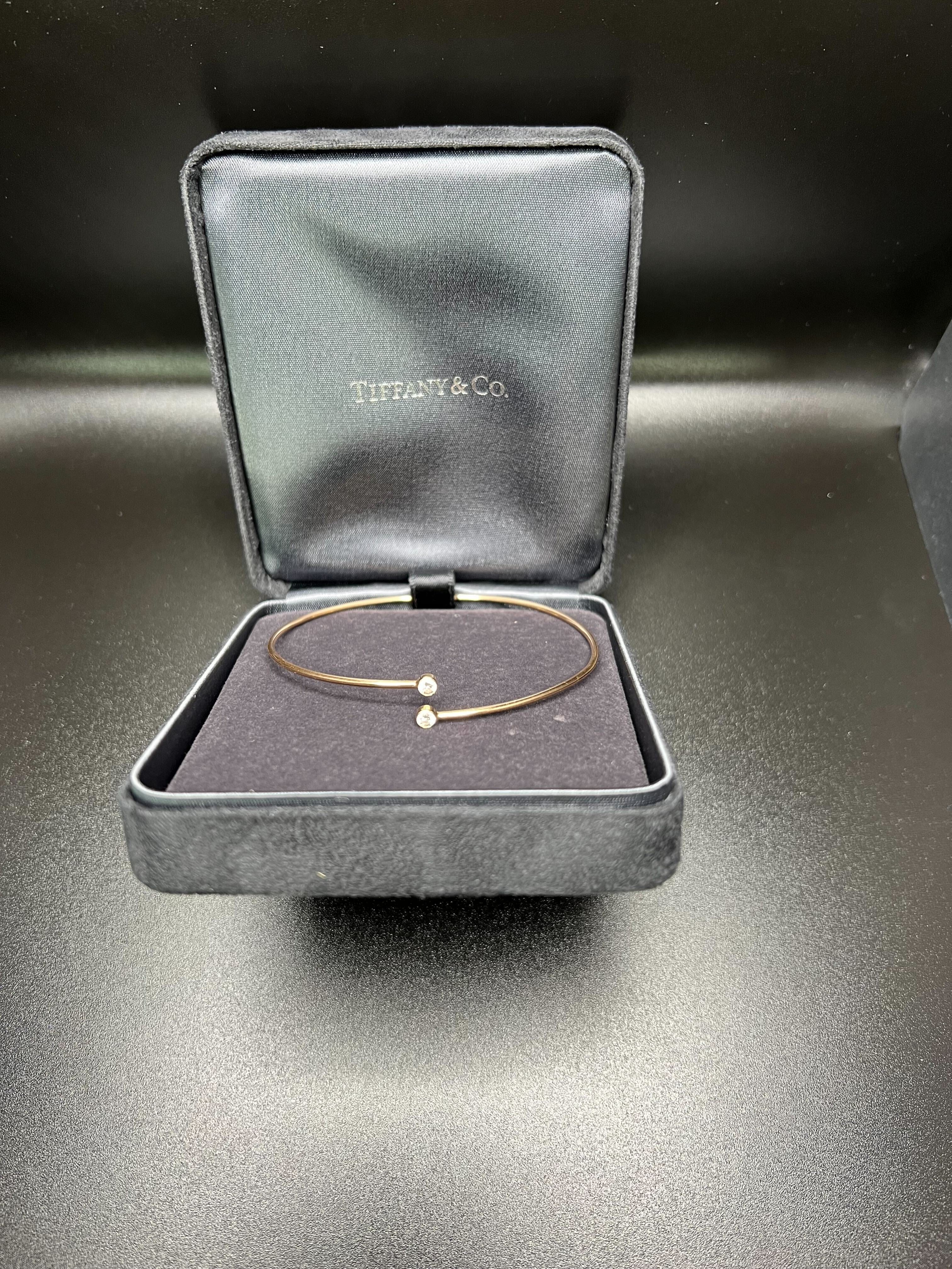 Tiffany & Co. Elsa Peretti Diamond Hoop Single Row Rose Gold Bangle