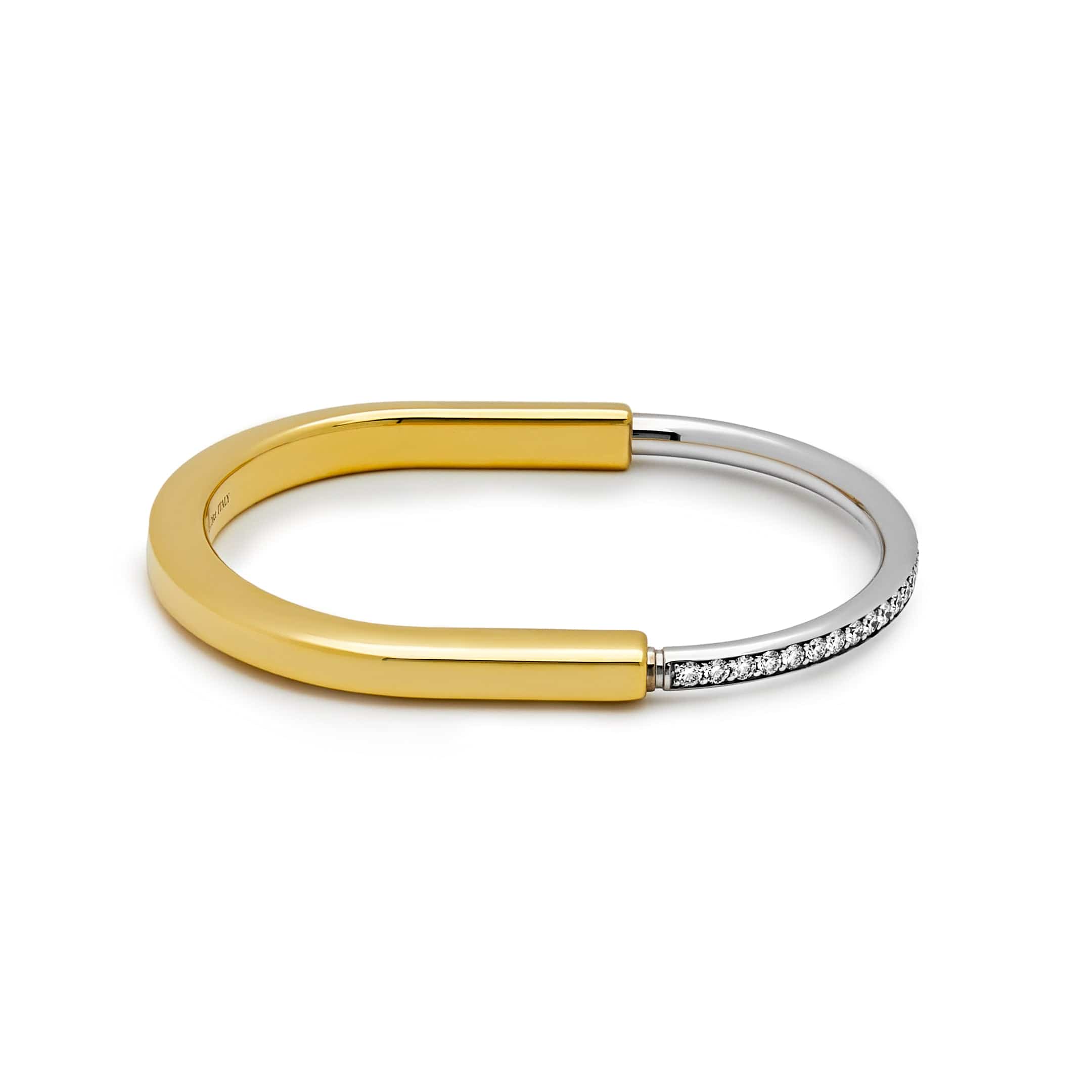 Tiffany & Co. Lock Bangle in Yellow and White Gold with Half Pavé Diamonds 70181150