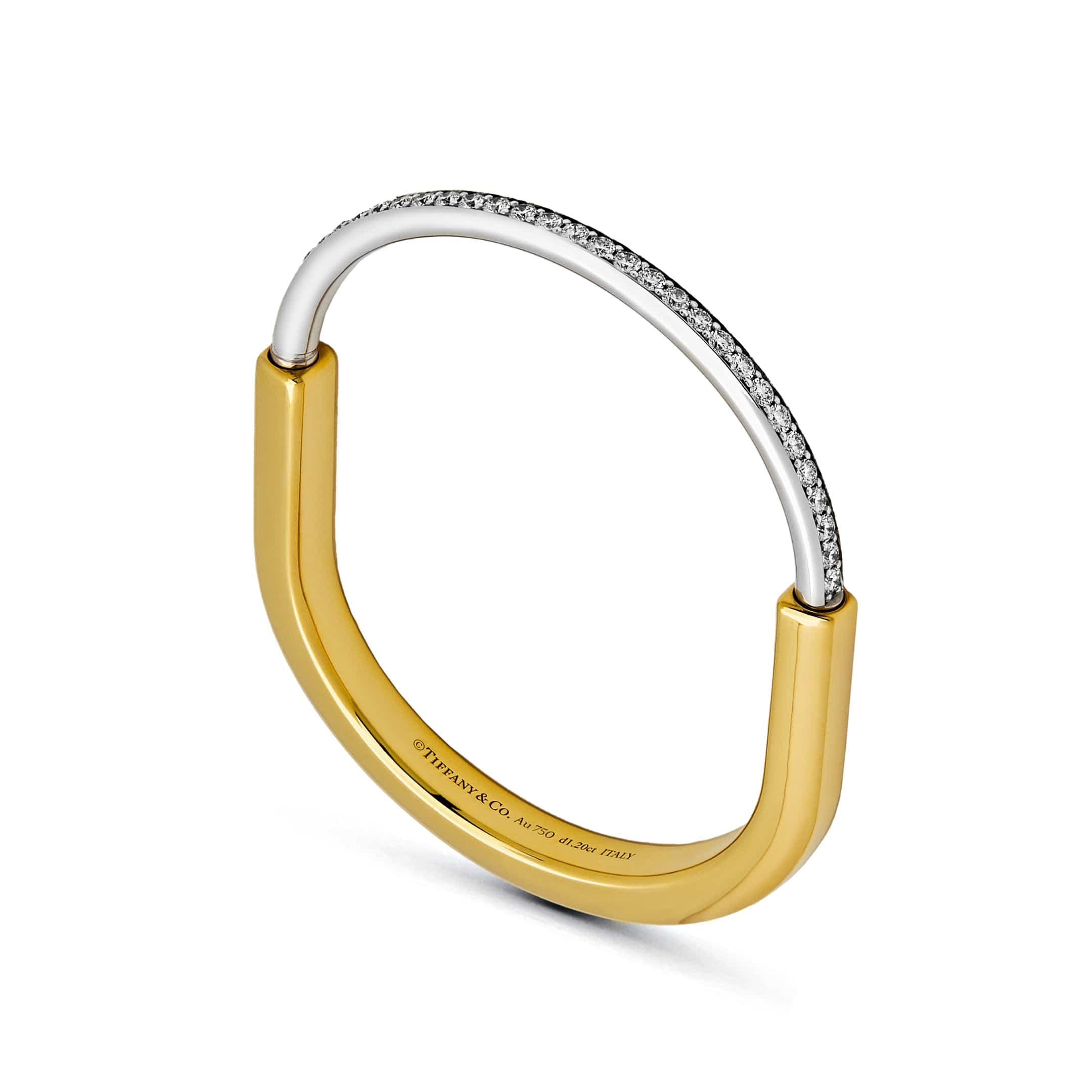 Tiffany & Co. Lock Bangle in Yellow and White Gold with Half Pavé Diamonds 70181150
