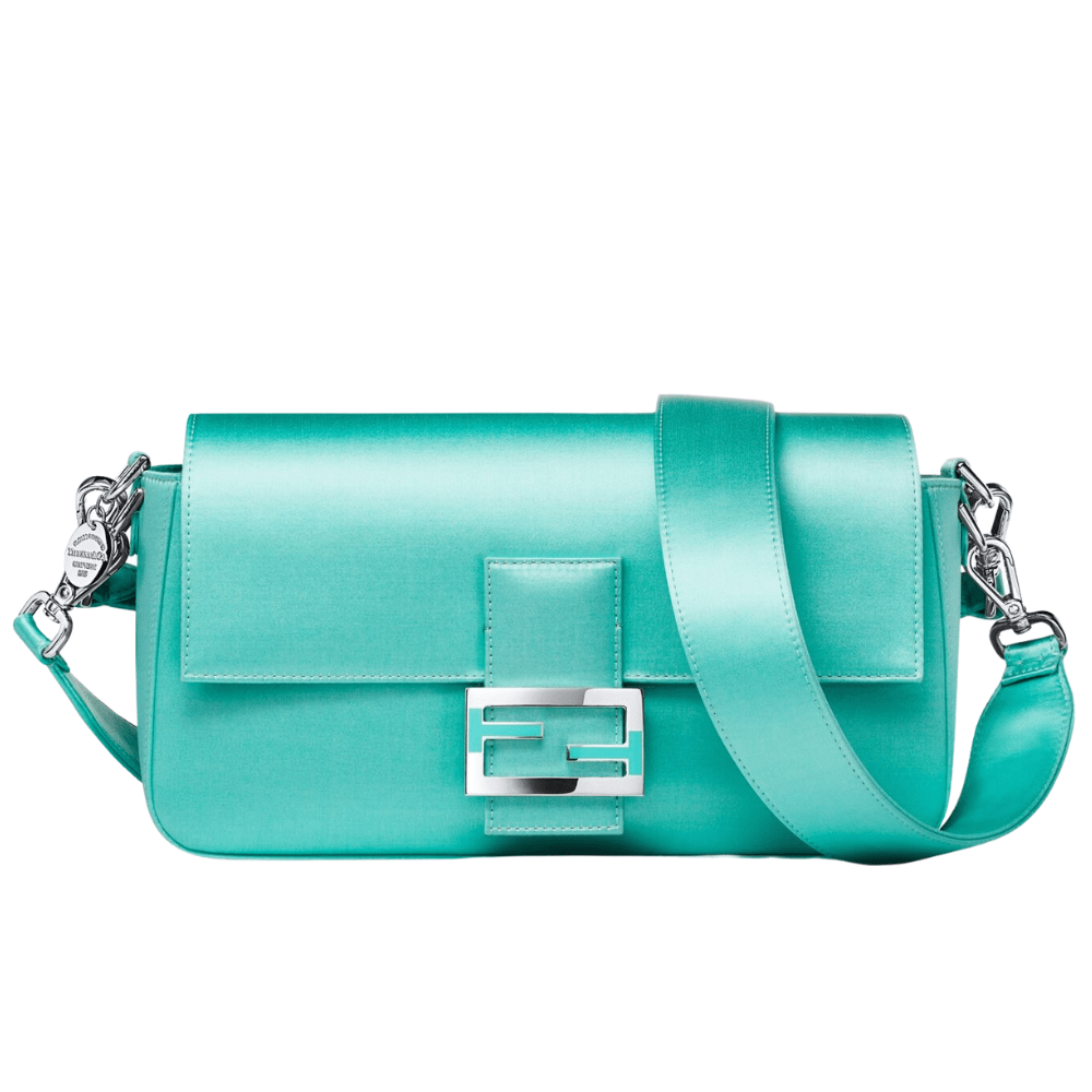 Tiffany & Co. x Fendi Medium Baguette in Tiffany Blue® Silk Satin, Silver and Enamel 73023483