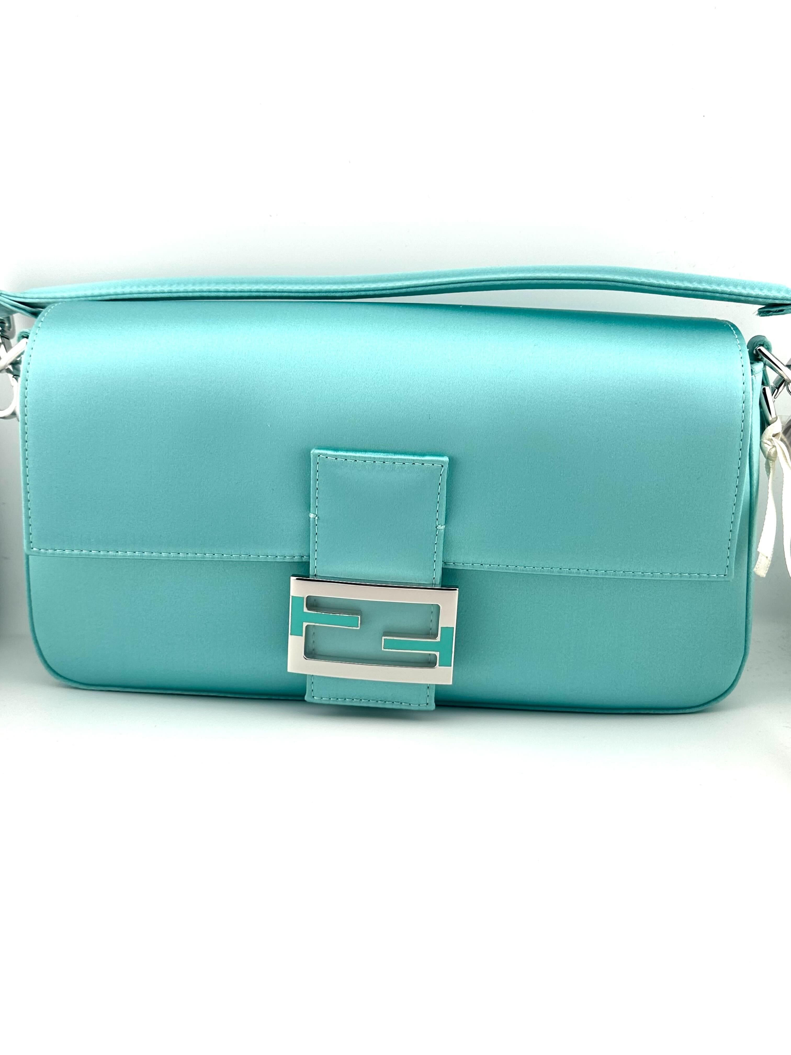 Tiffany & Co. x Fendi Medium Baguette in Tiffany Blue® Silk Satin, Silver and Enamel 73023483