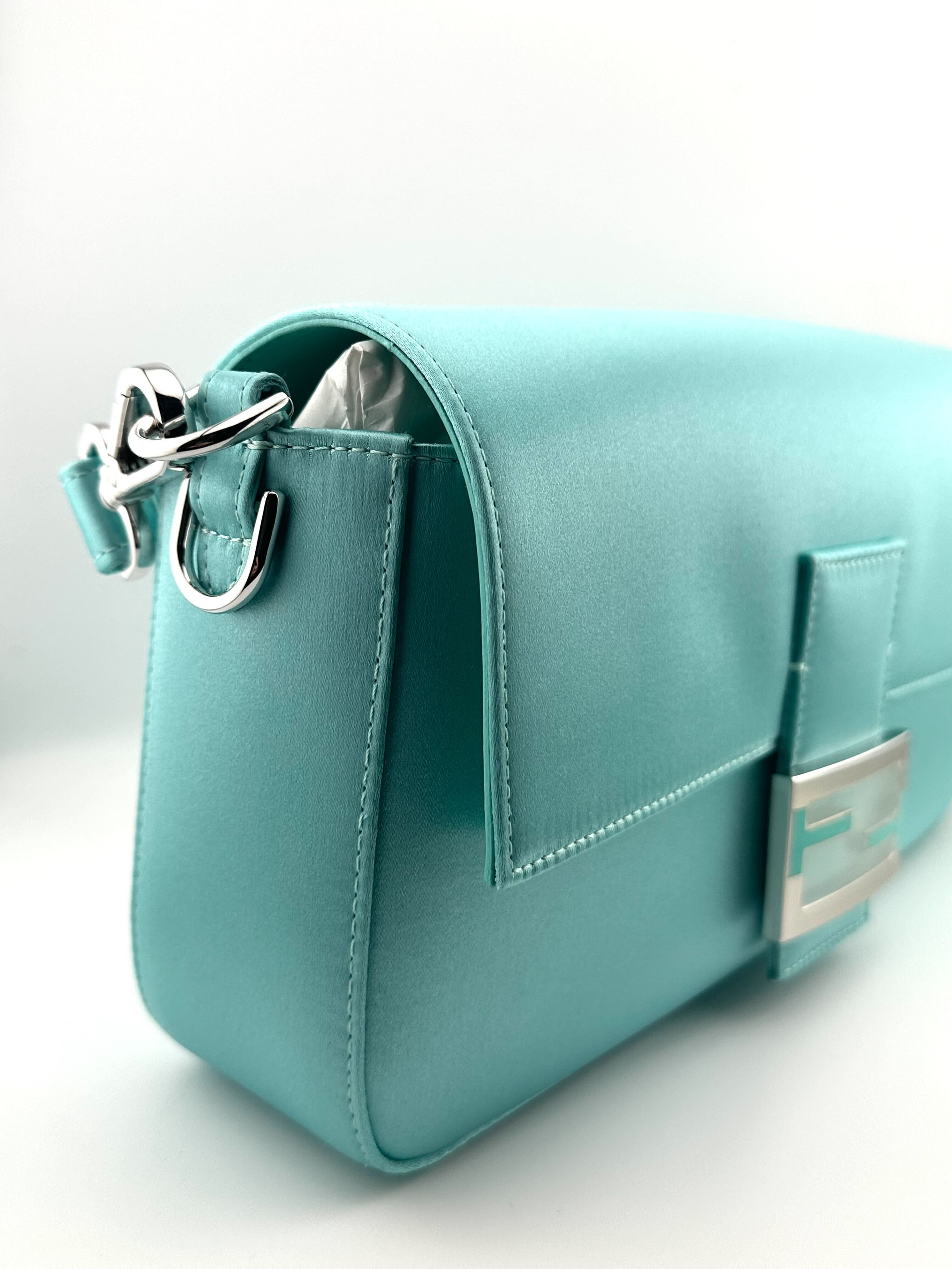 Tiffany & Co. x Fendi Medium Baguette in Tiffany Blue® Silk Satin, Silver and Enamel 73023483