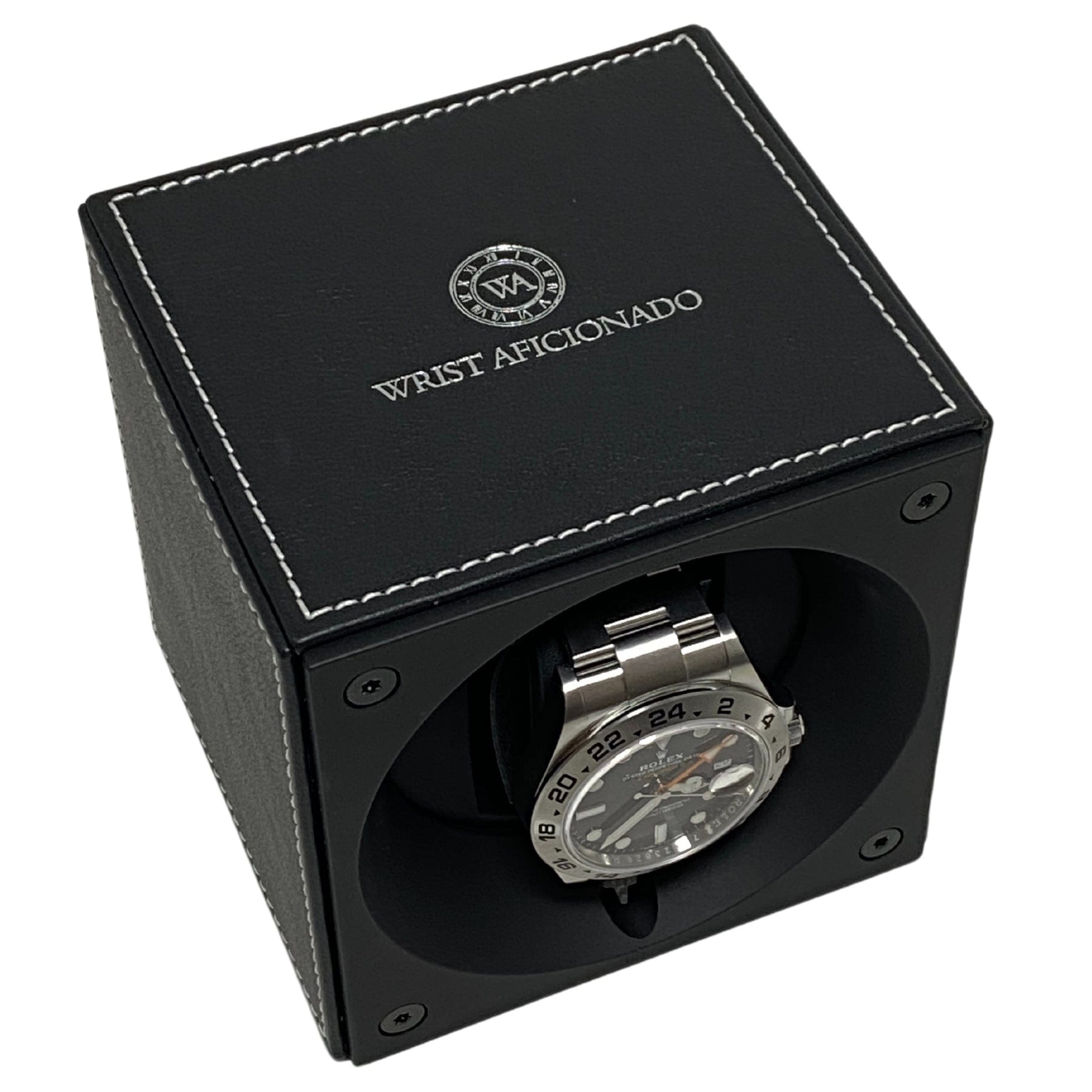 Wrist Aficionado Single Watch Winder in Black Leather