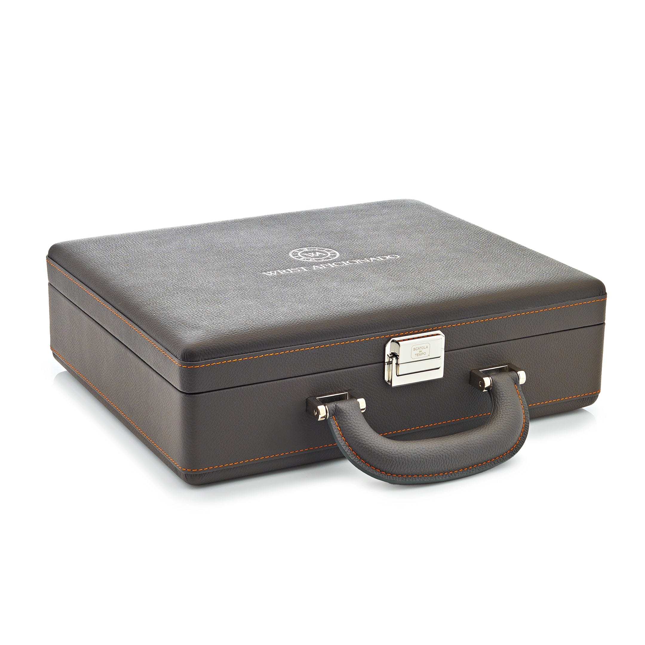 Wrist Aficionado Full-Grain Leather 8-Piece Travel Watch Case Grey/Orange