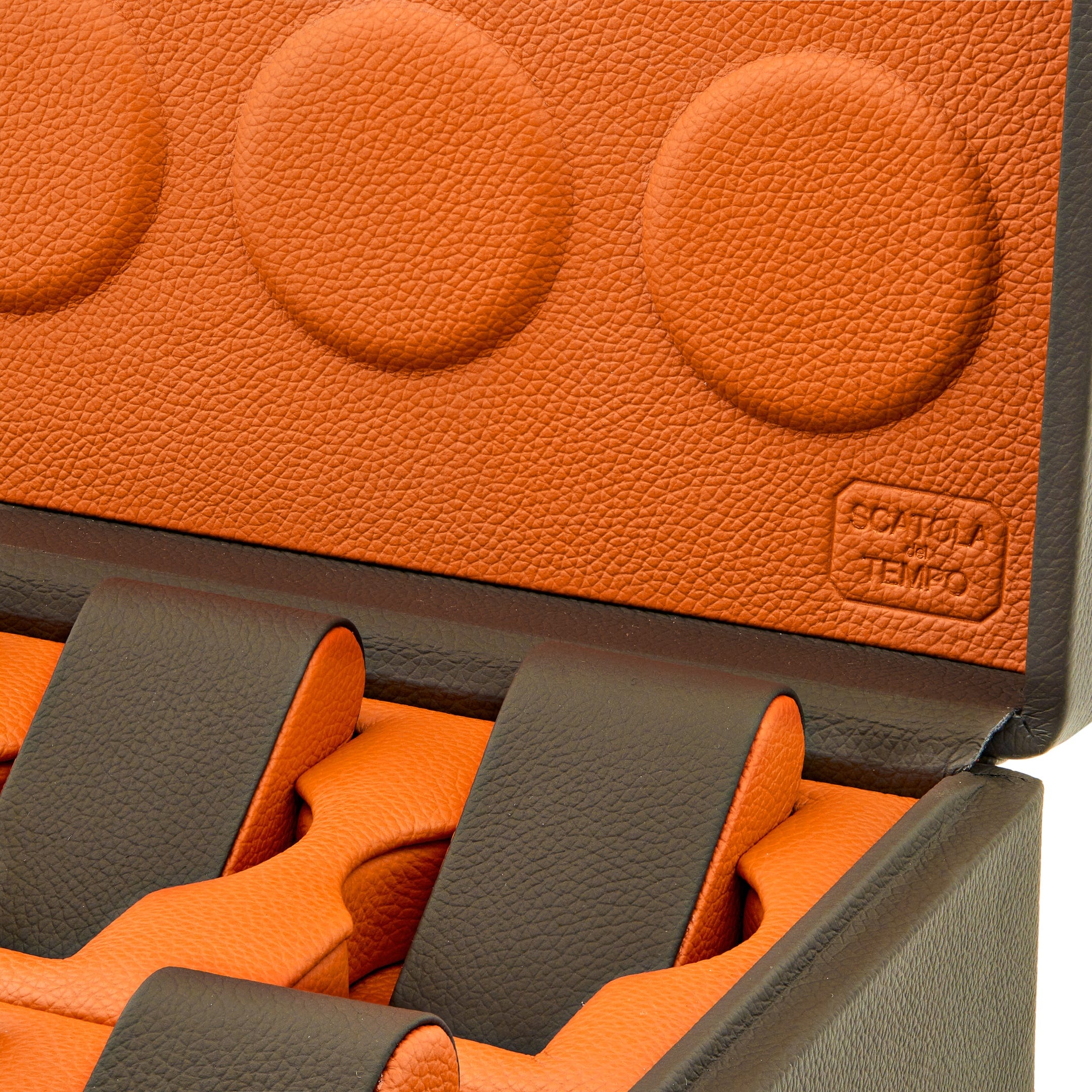 Wrist Aficionado Full-Grain Leather 8-Piece Travel Watch Case Grey/Orange