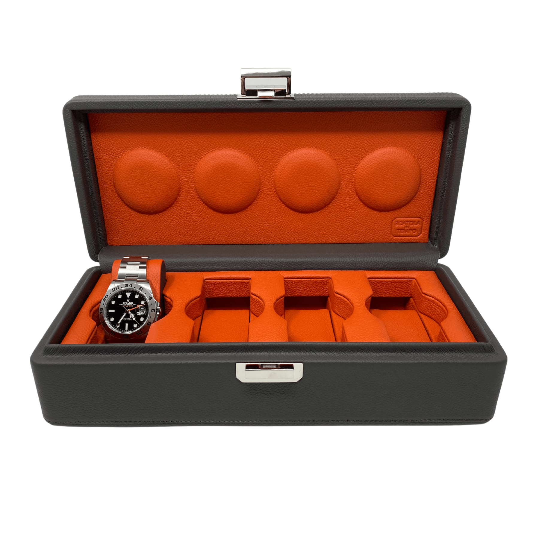 Wrist Aficionado Grey and Orange Leather Watch Box for 4 Watches