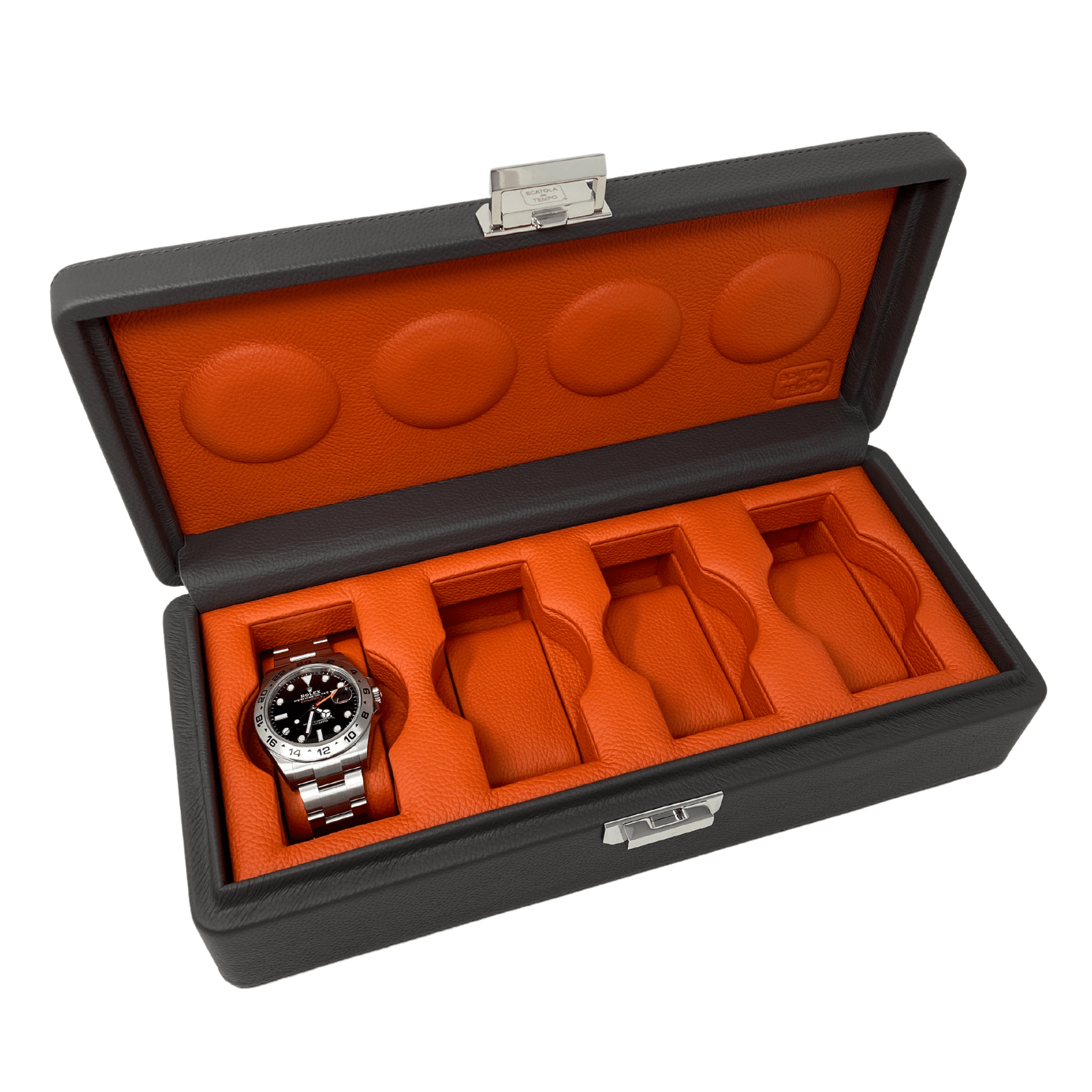 Wrist Aficionado Grey and Orange Leather Watch Box for 4 Watches