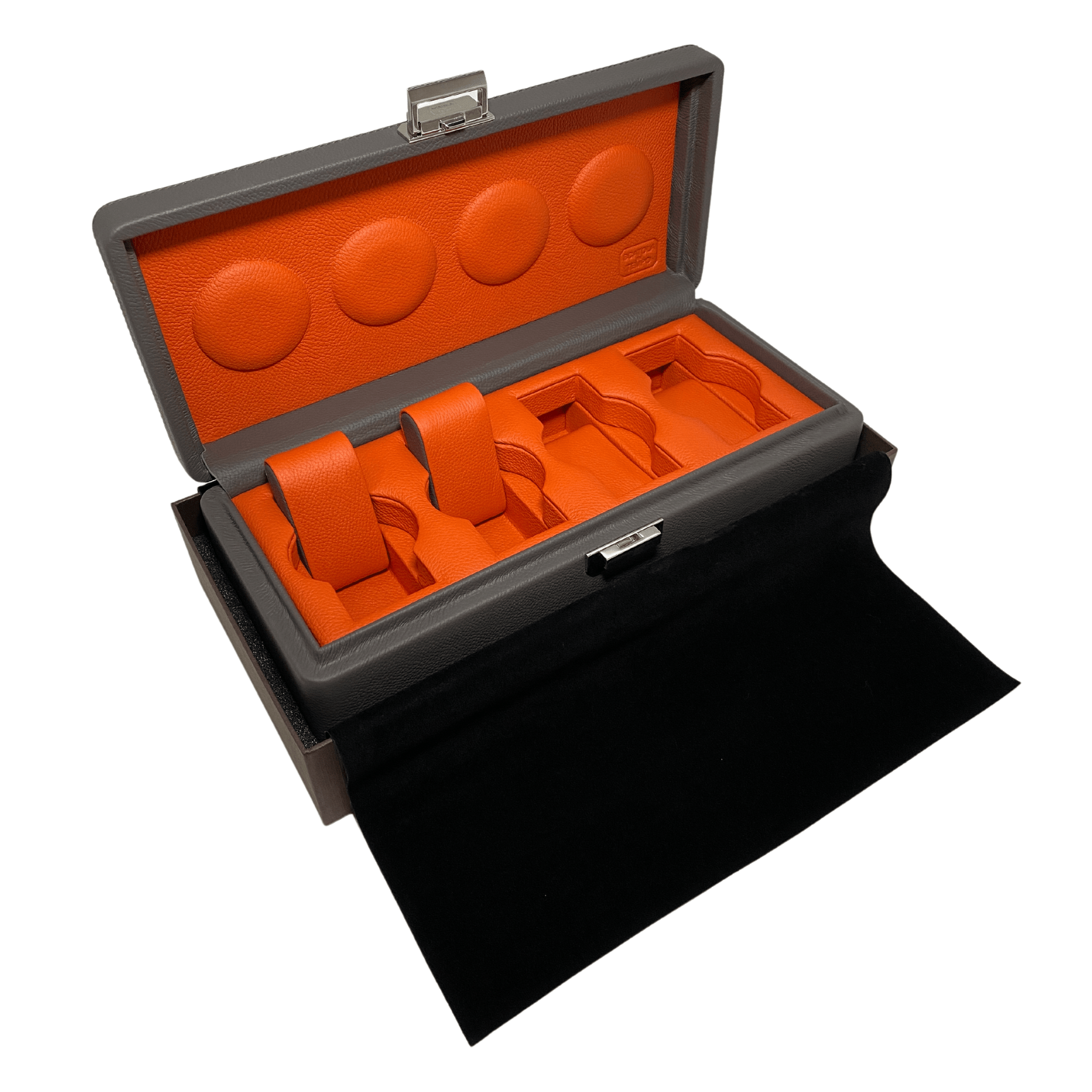 Wrist Aficionado Grey and Orange Leather Watch Box for 4 Watches