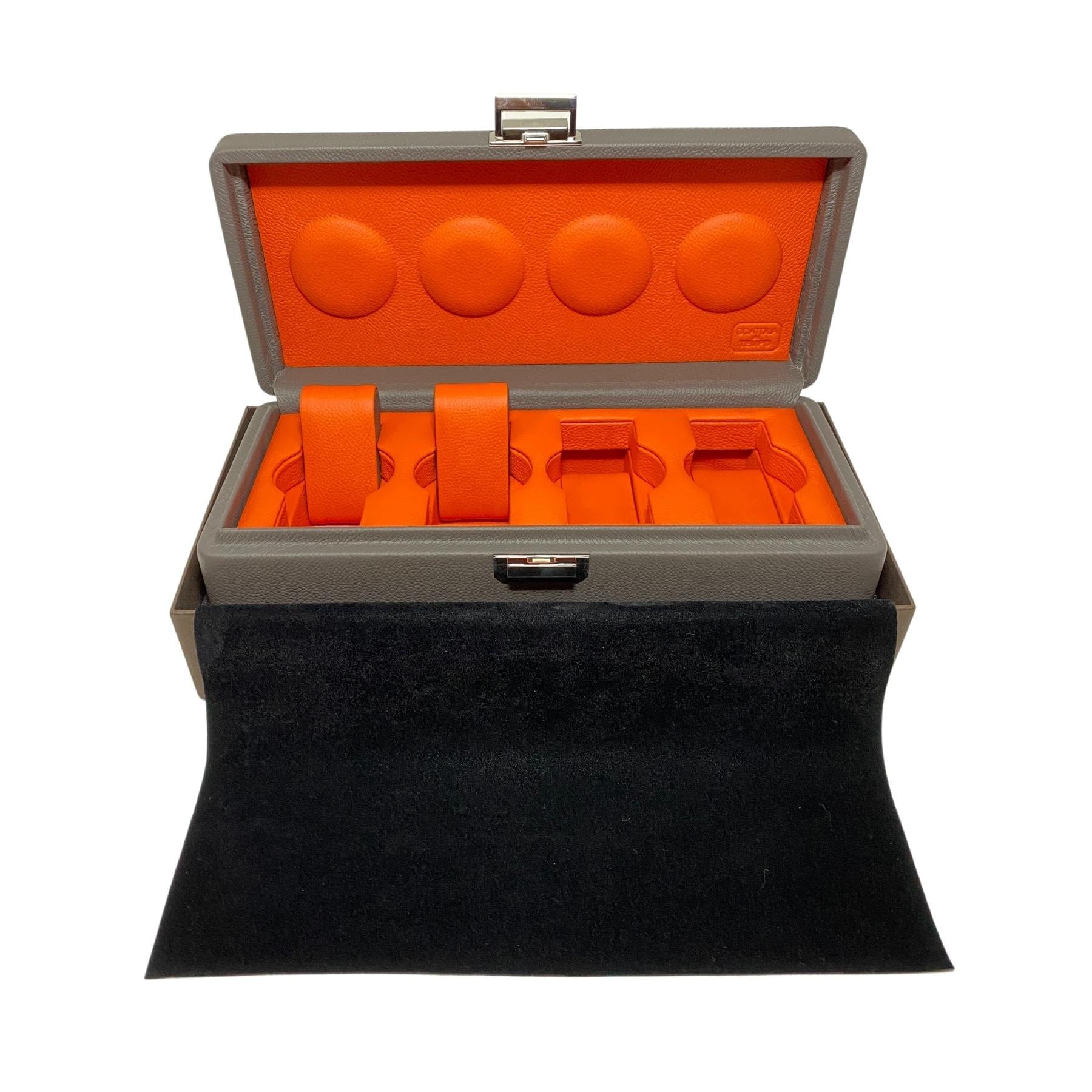 Wrist Aficionado Grey and Orange Leather Watch Box for 4 Watches